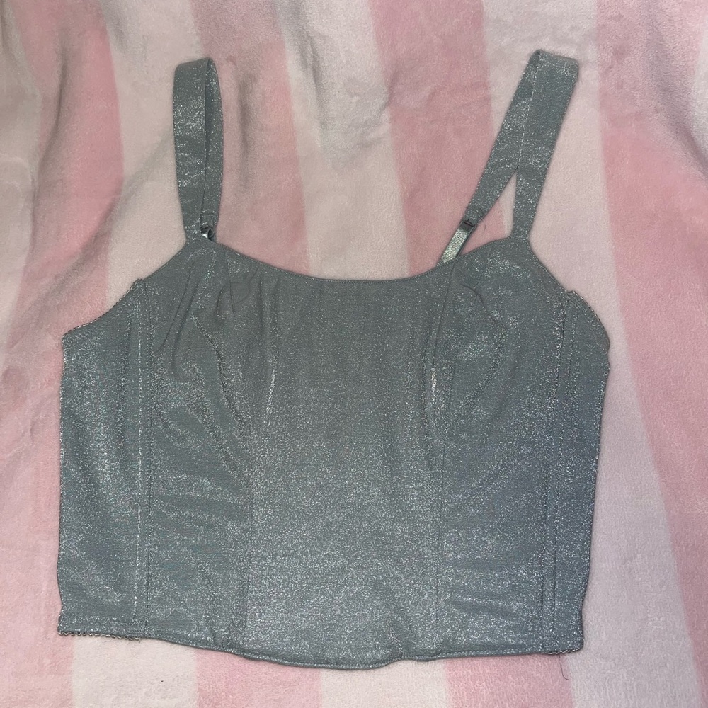 Victoria's Secret Gold Label Vintage Silver Glitter Corset Top Size 36 Large
